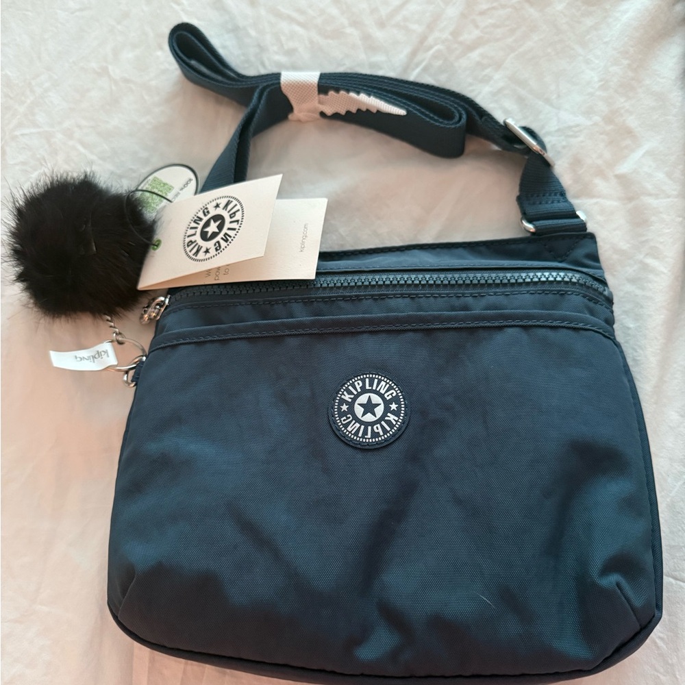 Kipling Dark Blue Crossbody Bag with Pom-Pom